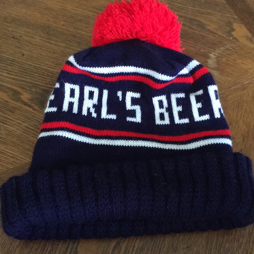 “EARL’S BEER & CHEESE” winter hat w/ red poof.